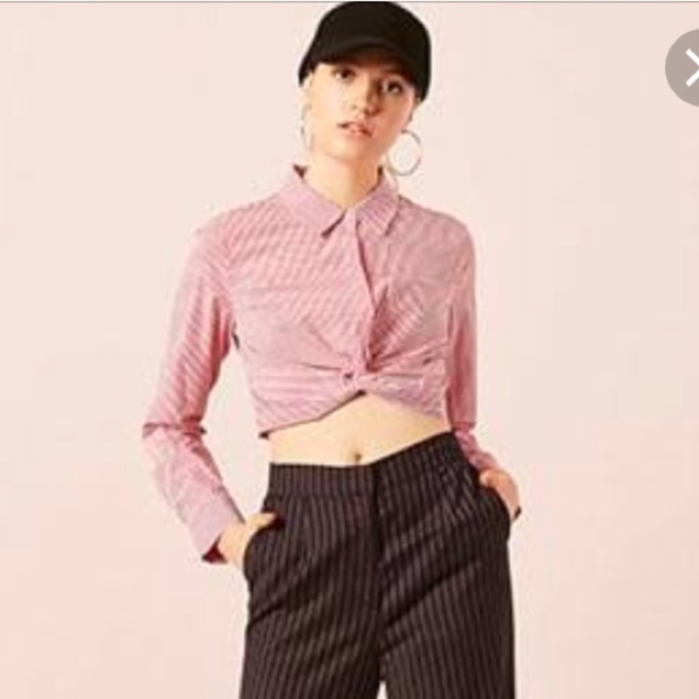 💋red&white Cropped striped shirt